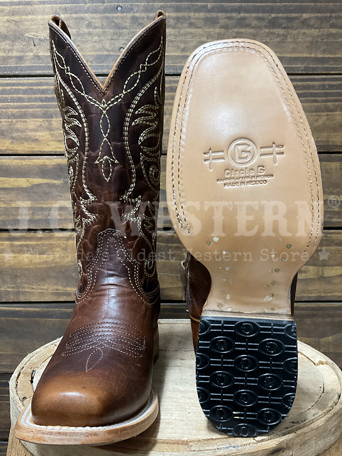 Circle G L6324 Ladies Embroidery Square Toe Boot Brown side / front view. If you need any assistance with this item or the purchase of this item please call us at five six one seven four eight eight eight zero one Monday through Saturday 10:00a.m EST to 8:00 p.m EST