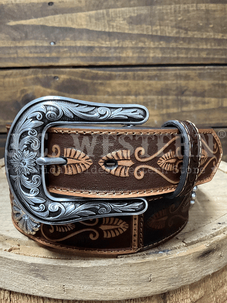 Nocona N320007402 Womens Daisy Concho Belt Brown front view. If you need any assistance with this item or the purchase of this item please call us at five six one seven four eight eight eight zero one Monday through Saturday 10:00a.m EST to 8:00 p.m EST