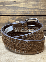 Ariat A1012402 Mens Tooled Double Stitch Leather Belt Brown back view. If you need any assistance with this item or the purchase of this item please call us at five six one seven four eight eight eight zero one Monday through Saturday 10:00a.m EST to 8:00 p.m EST
