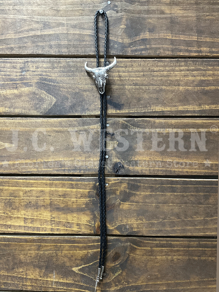 Double S 22233 Steer Skull Bolo Tie Silver front view. If you need any assistance with this item or the purchase of this item please call us at five six one seven four eight eight eight zero one Monday through Saturday 10:00a.m EST to 8:00 p.m EST