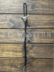 Double S 22233 Steer Skull Bolo Tie Silver hanging view. If you need any assistance with this item or the purchase of this item please call us at five six one seven four eight eight eight zero one Monday through Saturday 10:00a.m EST to 8:00 p.m EST