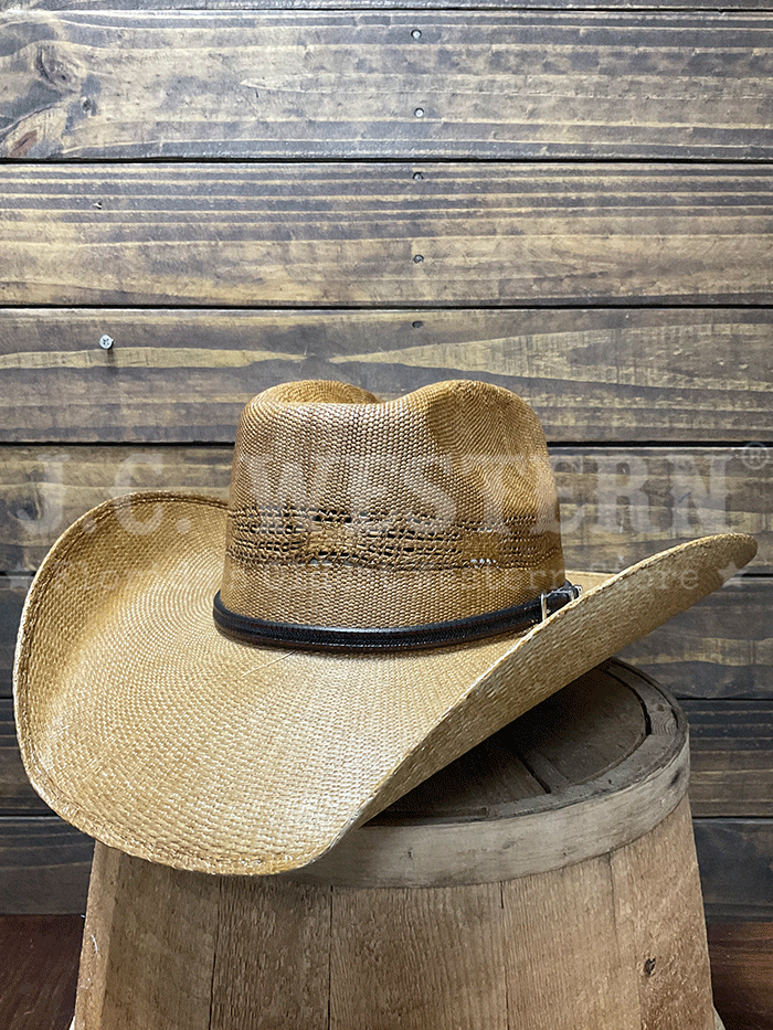 Bullhide WHISKEY RIVER 2324 20X Bangora Straw Hat Tan side / front view. If you need any assistance with this item or the purchase of this item please call us at five six one seven four eight eight eight zero one Monday through Saturday 10:00a.m EST to 8:00 p.m EST