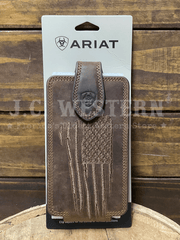 Ariat A0603002 Large Stitched USA Flag Cell Case Brown front view. If you need any assistance with this item or the purchase of this item please call us at five six one seven four eight eight eight zero one Monday through Saturday 10:00a.m EST to 8:00 p.m EST
