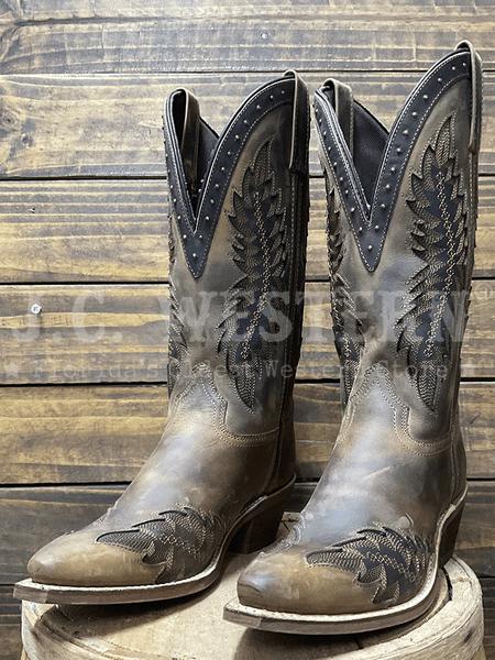 Laredo 20057 Womens COYOTE CREEK Leather Boot Tan front / side view. If you need any assistance with this item or the purchase of this item please call us at five six one seven four eight eight eight zero one Monday through Saturday 10:00a.m EST to 8:00 p.m EST