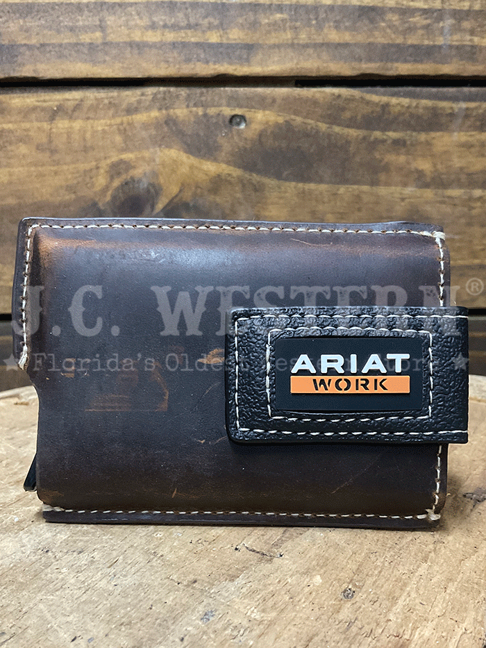 Ariat A3400402 Magnetic Clip Utility Wallet Dark Brown front view. If you need any assistance with this item or the purchase of this item please call us at five six one seven four eight eight eight zero one Monday through Saturday 10:00a.m EST to 8:00 p.m EST