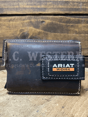 Ariat A3400402 Magnetic Clip Utility Wallet Dark Brown front view. If you need any assistance with this item or the purchase of this item please call us at five six one seven four eight eight eight zero one Monday through Saturday 10:00a.m EST to 8:00 p.m EST
