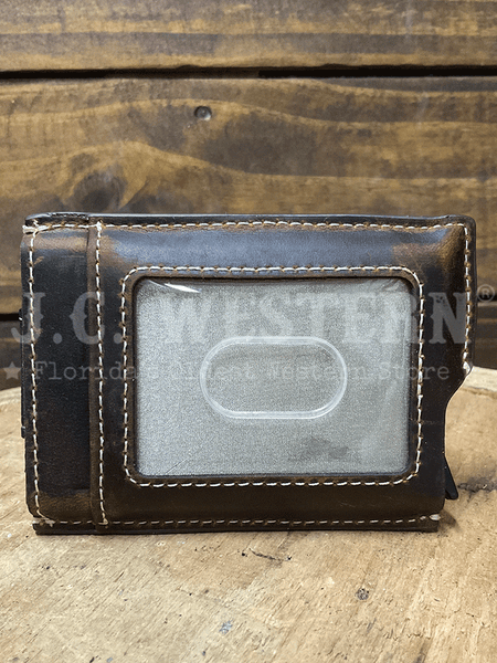 Ariat A3400402 Magnetic Clip Utility Wallet Dark Brown back view. If you need any assistance with this item or the purchase of this item please call us at five six one seven four eight eight eight zero one Monday through Saturday 10:00a.m EST to 8:00 p.m EST