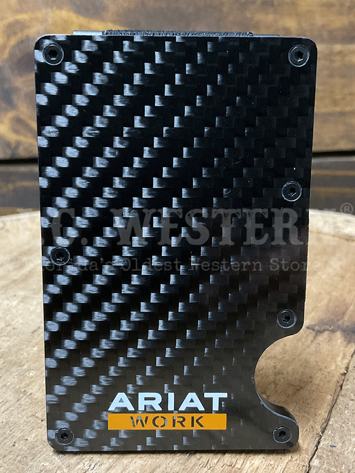 Ariat A3401101 Carbon Fiber Utility Wallet Black front view. If you need any assistance with this item or the purchase of this item please call us at five six one seven four eight eight eight zero one Monday through Saturday 10:00a.m EST to 8:00 p.m EST