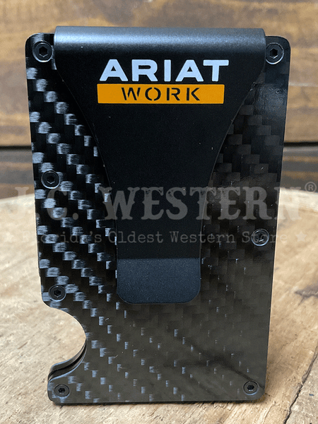 Ariat A3401101 Carbon Fiber Utility Wallet Black front view. If you need any assistance with this item or the purchase of this item please call us at five six one seven four eight eight eight zero one Monday through Saturday 10:00a.m EST to 8:00 p.m EST