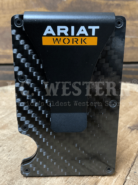 Ariat A3401101 Carbon Fiber Utility Wallet Black front view. If you need any assistance with this item or the purchase of this item please call us at five six one seven four eight eight eight zero one Monday through Saturday 10:00a.m EST to 8:00 p.m EST