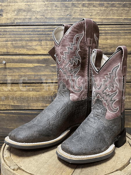 Old West BSC1993 BSY1993 Kids Square Toe Western Boot Bark side view children and youth styles. If you need any assistance with this item or the purchase of this item please call us at five six one seven four eight eight eight zero one Monday through Saturday 10:00a.m EST to 8:00 p.m EST