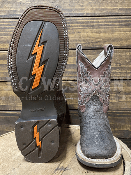 Old West BSC1993 BSY1993 Kids Square Toe Western Boot Bark sole and front view children and youth. If you need any assistance with this item or the purchase of this item please call us at five six one seven four eight eight eight zero one Monday through Saturday 10:00a.m EST to 8:00 p.m EST