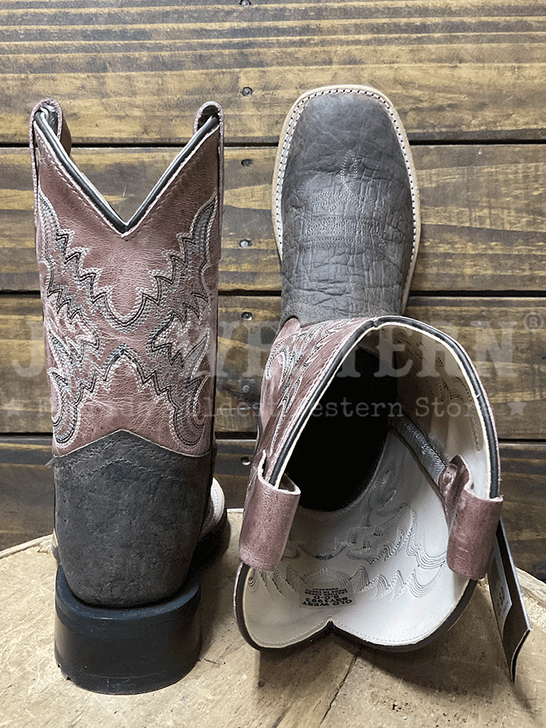 Old West BSC1993 BSY1993 Kids Square Toe Western Boot Bark back and toe view children and youth styles. If you need any assistance with this item or the purchase of this item please call us at five six one seven four eight eight eight zero one Monday through Saturday 10:00a.m EST to 8:00 p.m EST