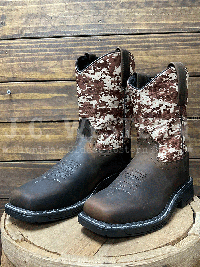Old West WB1006 WB1006Y Kids Square Toe Western Boot Brown side view pair. If you need any assistance with this item or the purchase of this item please call us at five six one seven four eight eight eight zero one Monday through Saturday 10:00a.m EST to 8:00 p.m EST