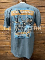 FloGrown FGM1-1087 Mens Hunting Grounds Tee Heather Blue back view. If you need any assistance with this item or the purchase of this item please call us at five six one seven four eight eight eight zero one Monday through Saturday 10:00a.m EST to 8:00 p.m EST
