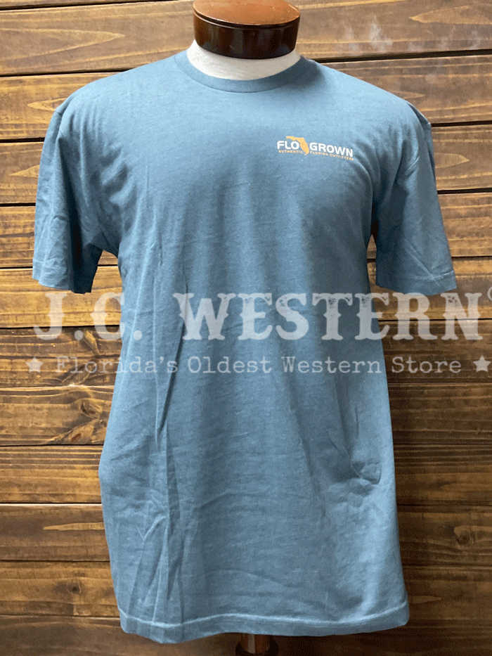 FloGrown FGM1-1087 Mens Hunting Grounds Tee Heather Blue back view. If you need any assistance with this item or the purchase of this item please call us at five six one seven four eight eight eight zero one Monday through Saturday 10:00a.m EST to 8:00 p.m EST
