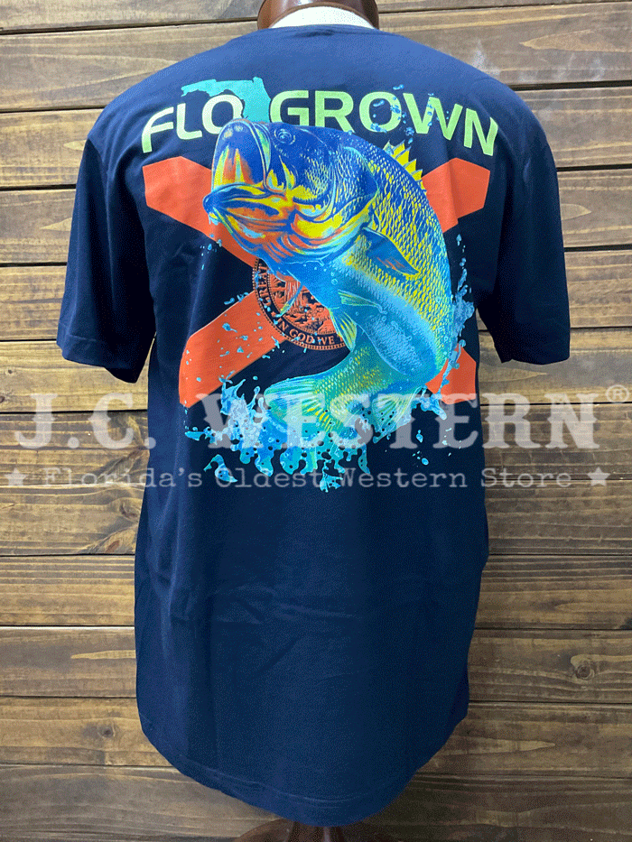 FloGrown FGM1-1093 Mens Bass Vibes Tee Navy back view. If you need any assistance with this item or the purchase of this item please call us at five six one seven four eight eight eight zero one Monday through Saturday 10:00a.m EST to 8:00 p.m EST
