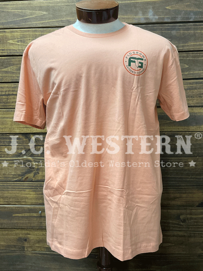 FloGrown FGM1-1111 Mens Camo Redfish Tee Apricot back view. If you need any assistance with this item or the purchase of this item please call us at five six one seven four eight eight eight zero one Monday through Saturday 10:00a.m EST to 8:00 p.m EST
