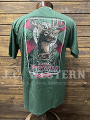 FloGrown FGM-1977 Mens Deer Sportsman Tee Olive back view. If you need any assistance with this item or the purchase of this item please call us at five six one seven four eight eight eight zero one Monday through Saturday 10:00a.m EST to 8:00 p.m EST
