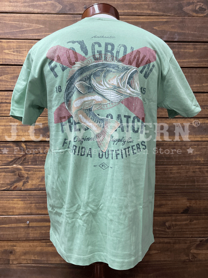 FloGrown FGM1-1009 Mens Vintage Bass Catch Tee Mint back view. If you need any assistance with this item or the purchase of this item please call us at five six one seven four eight eight eight zero one Monday through Saturday 10:00a.m EST to 8:00 p.m EST
