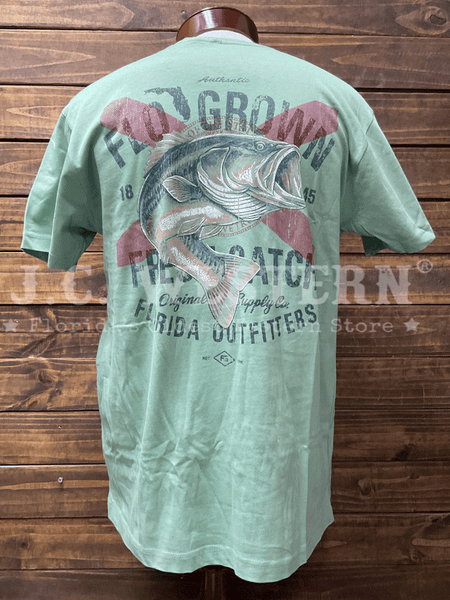 FloGrown FGM1-1009 Mens Vintage Bass Catch Tee Mint back view. If you need any assistance with this item or the purchase of this item please call us at five six one seven four eight eight eight zero one Monday through Saturday 10:00a.m EST to 8:00 p.m EST
