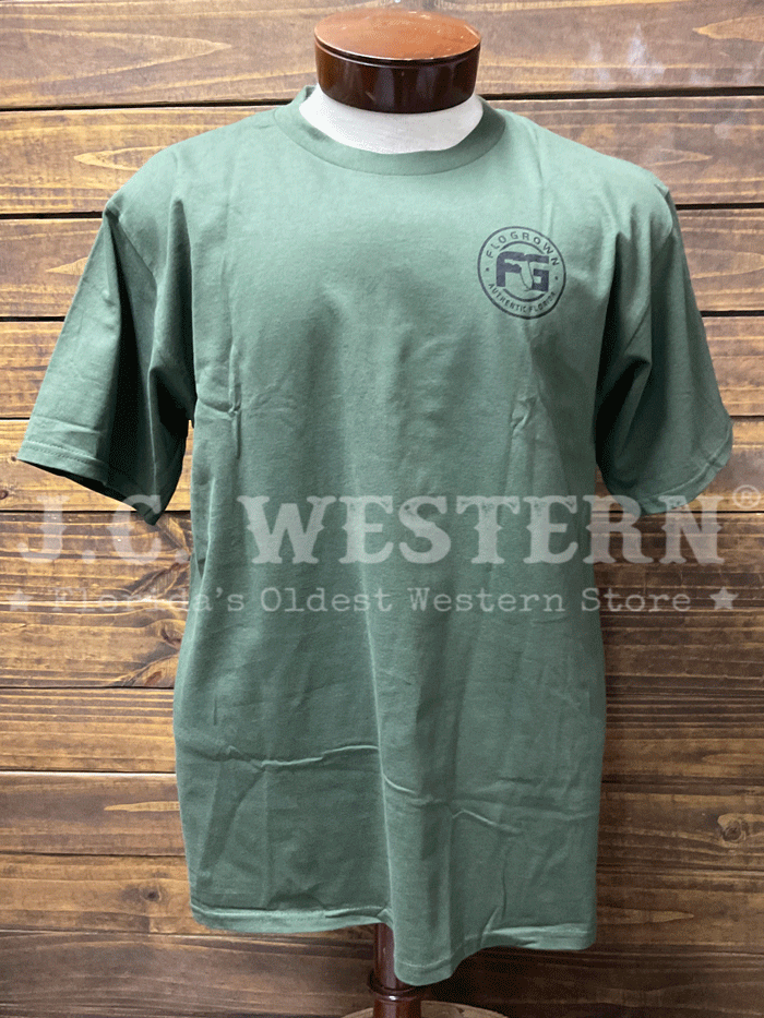 FloGrown FGM1-1067 Mens Florida Outdoor Camo Tee Olive back view. If you need any assistance with this item or the purchase of this item please call us at five six one seven four eight eight eight zero one Monday through Saturday 10:00a.m EST to 8:00 p.m EST
