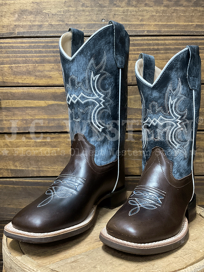 Old West BSC1914 BSY1914 Kids Broad Square Toe Western Boot Dark Brown side view pair. If you need any assistance with this item or the purchase of this item please call us at five six one seven four eight eight eight zero one Monday through Saturday 10:00a.m EST to 8:00 p.m EST