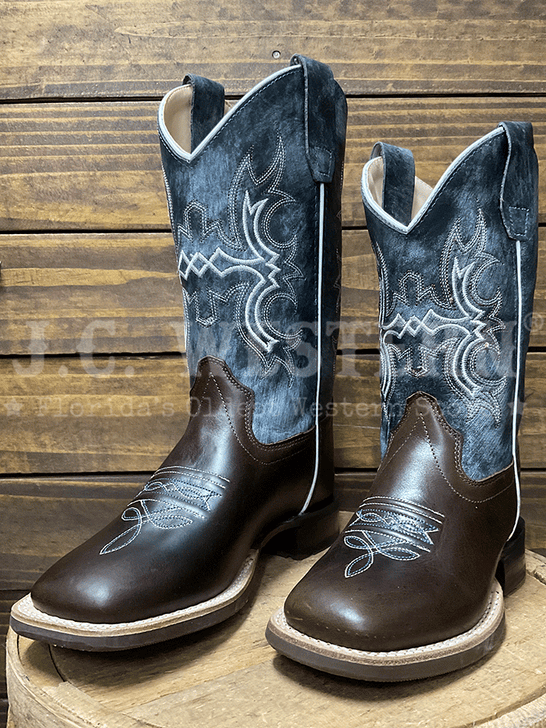 Old West BSC1914 BSY1914 Kids Broad Square Toe Western Boot Dark Brown side view pair. If you need any assistance with this item or the purchase of this item please call us at five six one seven four eight eight eight zero one Monday through Saturday 10:00a.m EST to 8:00 p.m EST
