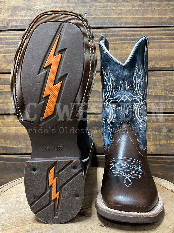Old West BSC1914 BSY1914 Kids Broad Square Toe Western Boot Dark Brown side view pair. If you need any assistance with this item or the purchase of this item please call us at five six one seven four eight eight eight zero one Monday through Saturday 10:00a.m EST to 8:00 p.m EST