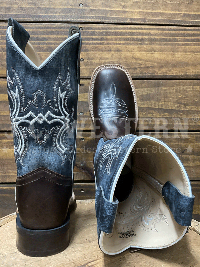 Old West BSC1914 BSY1914 Kids Broad Square Toe Western Boot Dark Brown side view pair. If you need any assistance with this item or the purchase of this item please call us at five six one seven four eight eight eight zero one Monday through Saturday 10:00a.m EST to 8:00 p.m EST