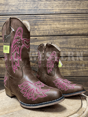 Roper 3647 Kids Wing Embroidery Western Boot Pink And Brown side view. If you need any assistance with this item or the purchase of this item please call us at five six one seven four eight eight eight zero one Monday through Saturday 10:00a.m EST to 8:00 p.m EST