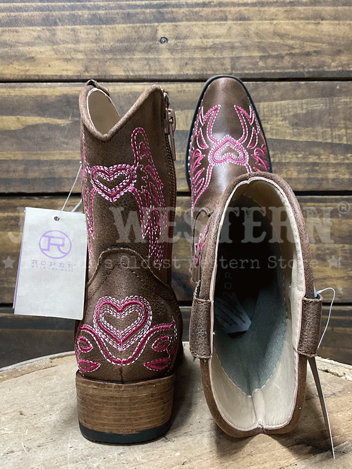 Roper 3647 Kids Wing Embroidery Western Boot Pink And Brown side view. If you need any assistance with this item or the purchase of this item please call us at five six one seven four eight eight eight zero one Monday through Saturday 10:00a.m EST to 8:00 p.m EST