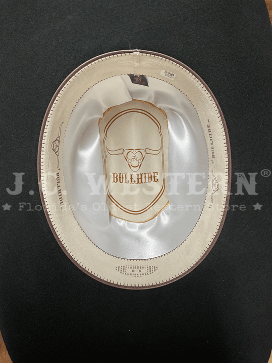 Bullhide TOP-RANK 8X 8009BL Fur Blend Hat Black inside view. If you need any assistance with this item or the purchase of this item please call us at five six one seven four eight eight eight zero one Monday through Saturday 10:00a.m EST to 8:00 p.m EST