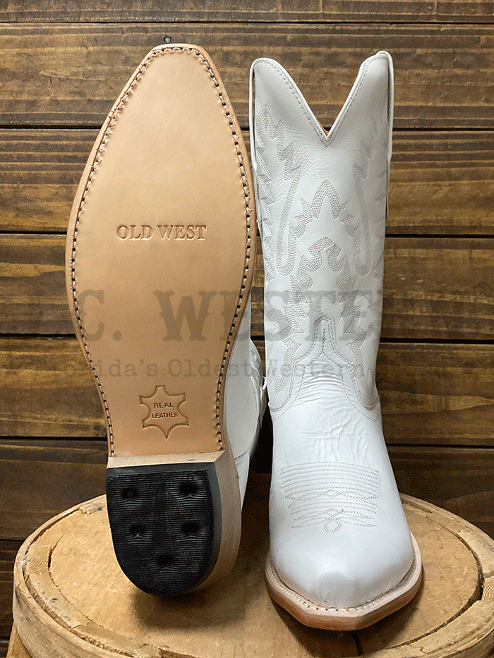 Old West LF1631 Womens All Over Leather Snip Toe Boots White side view pair. If you need any assistance with this item or the purchase of this item please call us at five six one seven four eight eight eight zero one Monday through Saturday 10:00a.m EST to 8:00 p.m EST