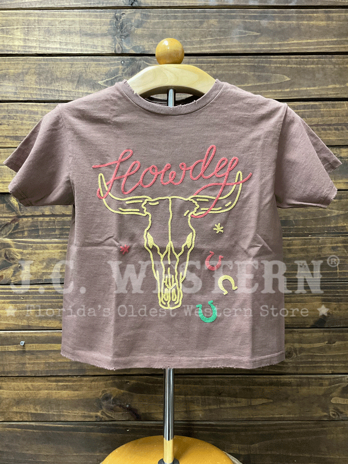 Zutter K9377-2759-BRW Womens Howdy Longhorn Western Tee Brown front view. If you need any assistance with this item or the purchase of this item please call us at five six one seven four eight eight eight zero one Monday through Saturday 10:00a.m EST to 8:00 p.m EST