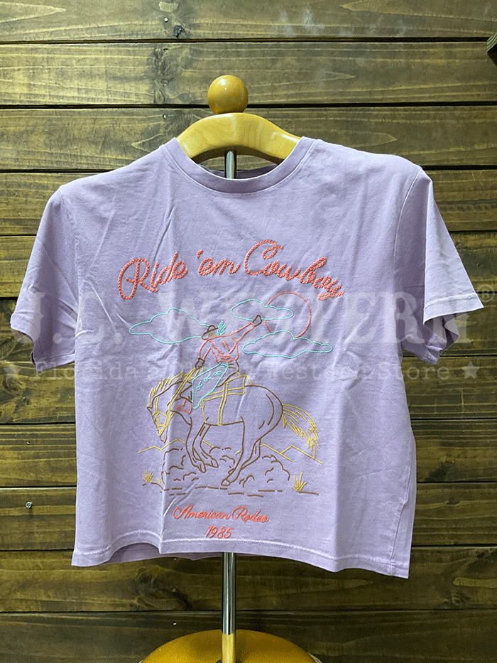 Zutter T4036-2675-LC Womens Ride Em Cowboy Tee Lilac front view. If you need any assistance with this item or the purchase of this item please call us at five six one seven four eight eight eight zero one Monday through Saturday 10:00a.m EST to 8:00 p.m EST
