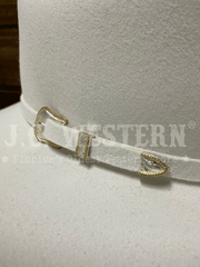 Stetson SWOAKR-724072 Oak Ridge 3X Felt Western Hat White close up. If you need any assistance with this item or the purchase of this item please call us at five six one seven four eight eight eight zero one Monday through Saturday 10:00a.m EST to 8:00 p.m EST