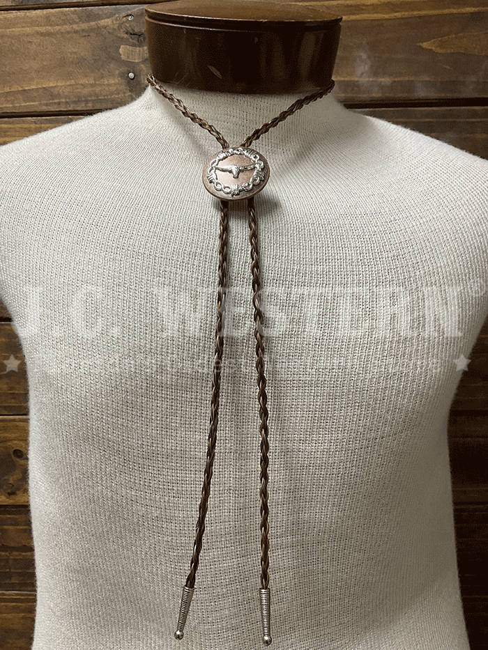 Cowboy Collectibles BOLW506 The Longhorn Bolo Tie Granite close up. If you need any assistance with this item or the purchase of this item please call us at five six one seven four eight eight eight zero one Monday through Saturday 10:00a.m EST to 8:00 p.m EST