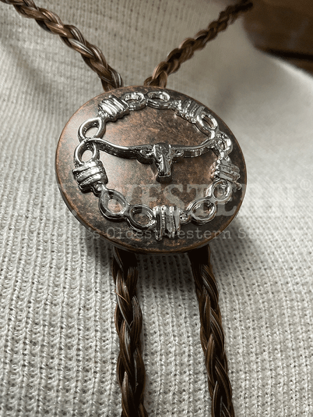 Cowboy Collectibles BOLW506 The Longhorn Bolo Tie Granite close up. If you need any assistance with this item or the purchase of this item please call us at five six one seven four eight eight eight zero one Monday through Saturday 10:00a.m EST to 8:00 p.m EST
