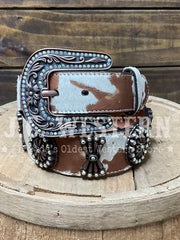Angel Ranch D140002308 Womens Calf Hair And Conchos Belt Tan front view. If you need any assistance with this item or the purchase of this item please call us at five six one seven four eight eight eight zero one Monday through Saturday 10:00a.m EST to 8:00 p.m EST

