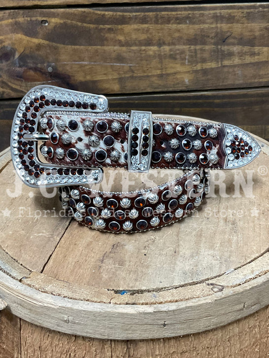 Angel Ranch D140003502 Womens Calf Hair And Crystals Belt Brown front view. If you need any assistance with this item or the purchase of this item please call us at five six one seven four eight eight eight zero one Monday through Saturday 10:00a.m EST to 8:00 p.m EST
