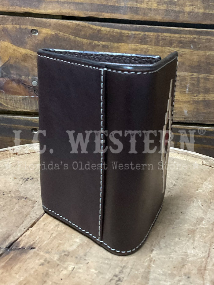 3D D250008302 Mens Southwest Lacing Trifold Wallet Dark Brown front view. If you need any assistance with this item or the purchase of this item please call us at five six one seven four eight eight eight zero one Monday through Saturday 10:00a.m EST to 8:00 p.m EST
