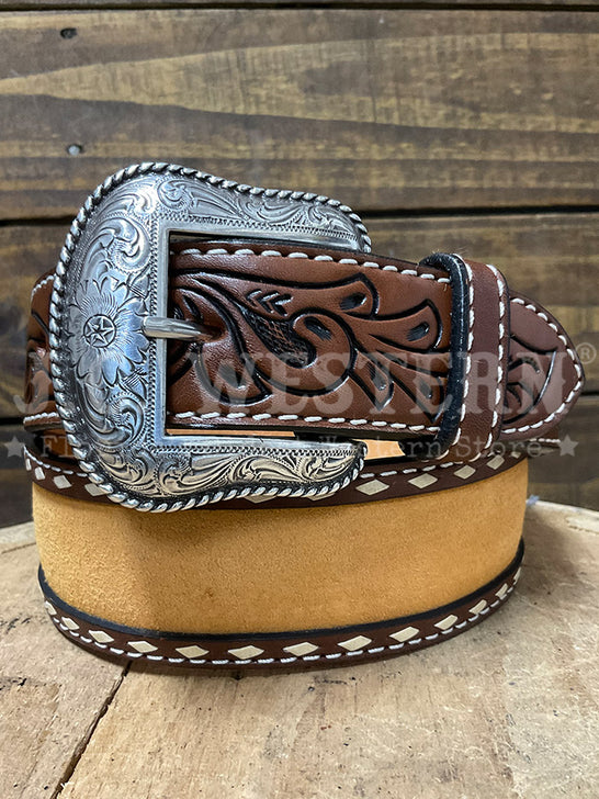 Nocona N210000702 Mens Roughout Inlay Buck Lacing Belt Brown front view. If you need any assistance with this item or the purchase of this item please call us at five six one seven four eight eight eight zero one Monday through Saturday 10:00a.m EST to 8:00 p.m EST