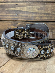 Nocona N320003402 Womens Calf Hair Leopard Ivory Round Conchos Belt Brown back view. If you need any assistance with this item or the purchase of this item please call us at five six one seven four eight eight eight zero one Monday through Saturday 10:00a.m EST to 8:00 p.m EST