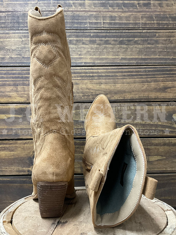 Roper 09-021-1556-3665 Womens Faux Leather Pointy Toe Fashion Boot Tan side view. If you need any assistance with this item or the purchase of this item please call us at five six one seven four eight eight eight zero one Monday through Saturday 10:00a.m EST to 8:00 p.m EST