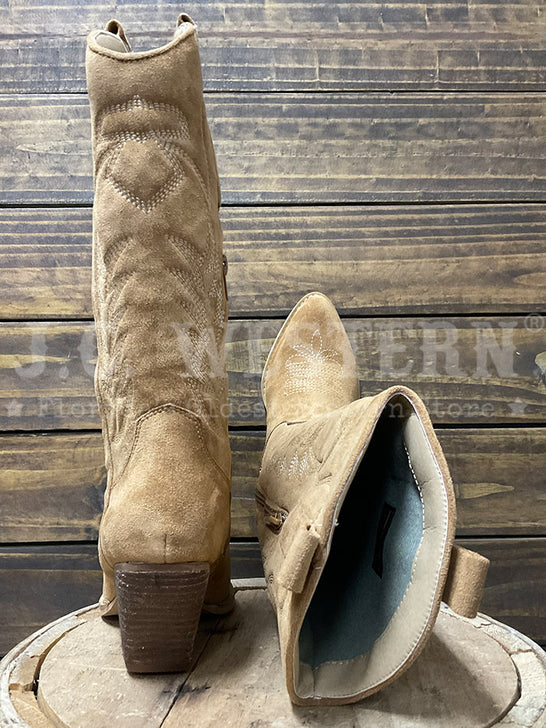 Roper 09-021-1556-3665 Womens Faux Leather Pointy Toe Fashion Boot Tan backand toe view. If you need any assistance with this item or the purchase of this item please call us at five six one seven four eight eight eight zero one Monday through Saturday 10:00a.m EST to 8:00 p.m EST