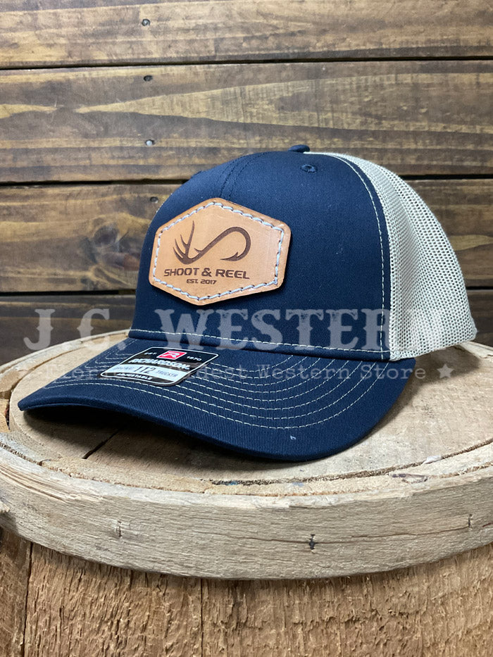 Shoot & Reel SR3-NDK Hexagon Company Logo Patch Curved Bill Cap Navy Dark Khaki side front view. If you need any assistance with this item or the purchase of this item please call us at five six one seven four eight eight eight zero one Monday through Saturday 10:00a.m EST to 8:00 p.m EST