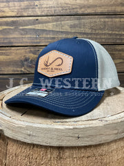 Shoot & Reel SR3-NDK Hexagon Company Logo Patch Curved Bill Cap Navy Dark Khaki side front view. If you need any assistance with this item or the purchase of this item please call us at five six one seven four eight eight eight zero one Monday through Saturday 10:00a.m EST to 8:00 p.m EST