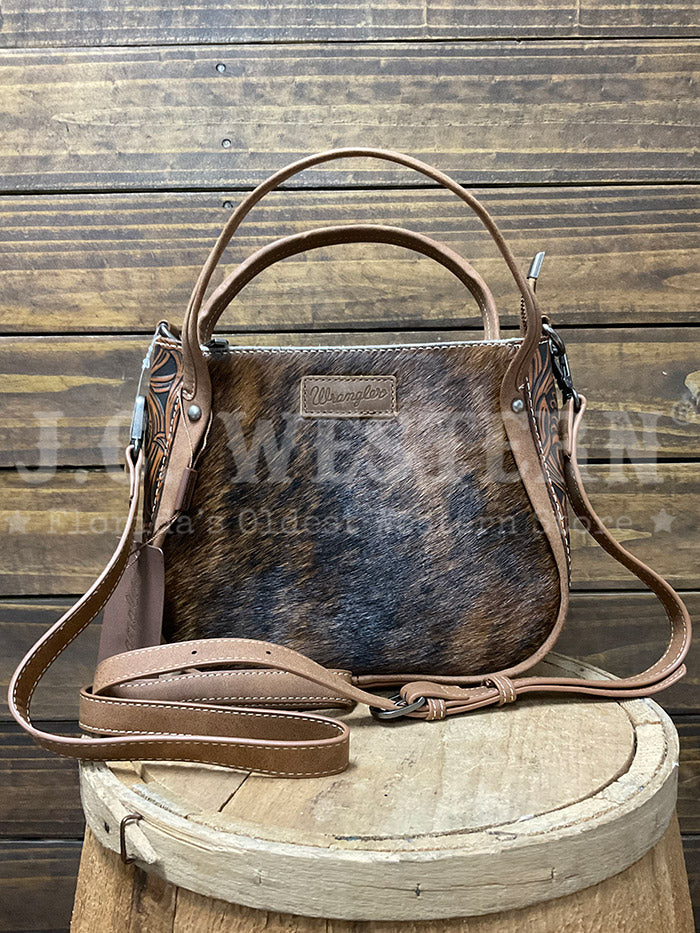 Wrangler WG169-2022BR Womens Genuine Hair On Cowhide Tote/Crossbody Bag Brown front view. If you need any assistance with this item or the purchase of this item please call us at five six one seven four eight eight eight zero one Monday through Saturday 10:00a.m EST to 8:00 p.m EST