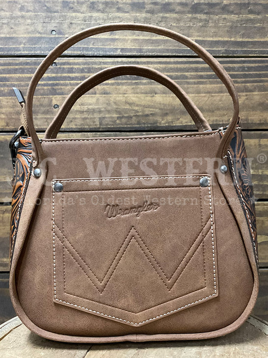 Wrangler WG169-2022BR Womens Genuine Hair On Cowhide Tote/Crossbody Bag Brown back view. If you need any assistance with this item or the purchase of this item please call us at five six one seven four eight eight eight zero one Monday through Saturday 10:00a.m EST to 8:00 p.m EST